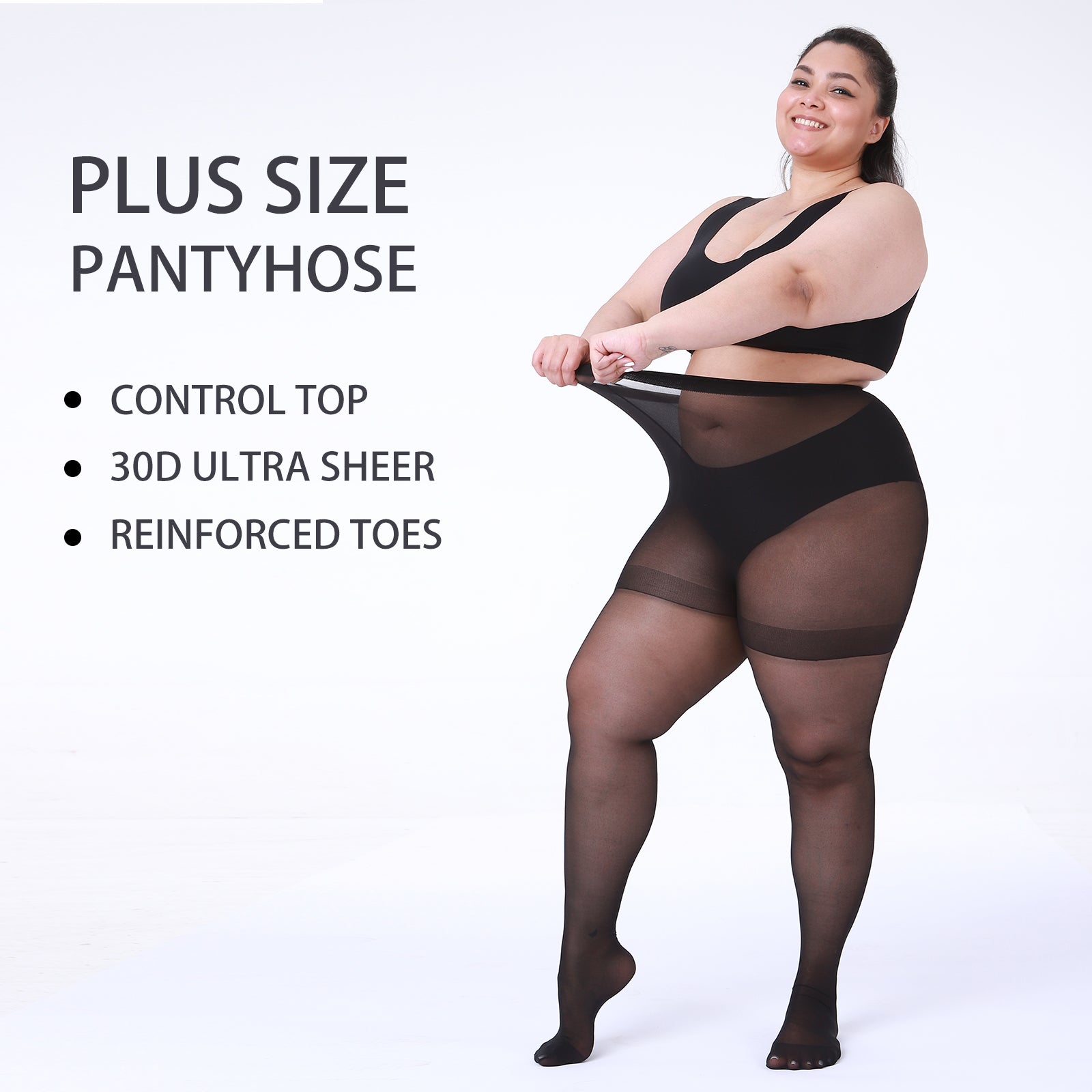 3-Pack Sheer Tights For Women T-Crotch 30D Plus Size Pantyhose Ultra-Soft
