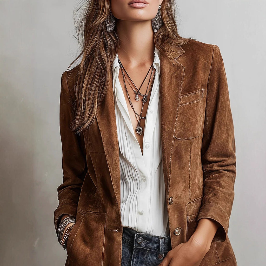 Elegant Retro Suede Single-breasted Women's Jacket