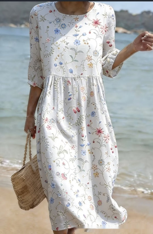 New Floral Art Print Casual Resort Dress