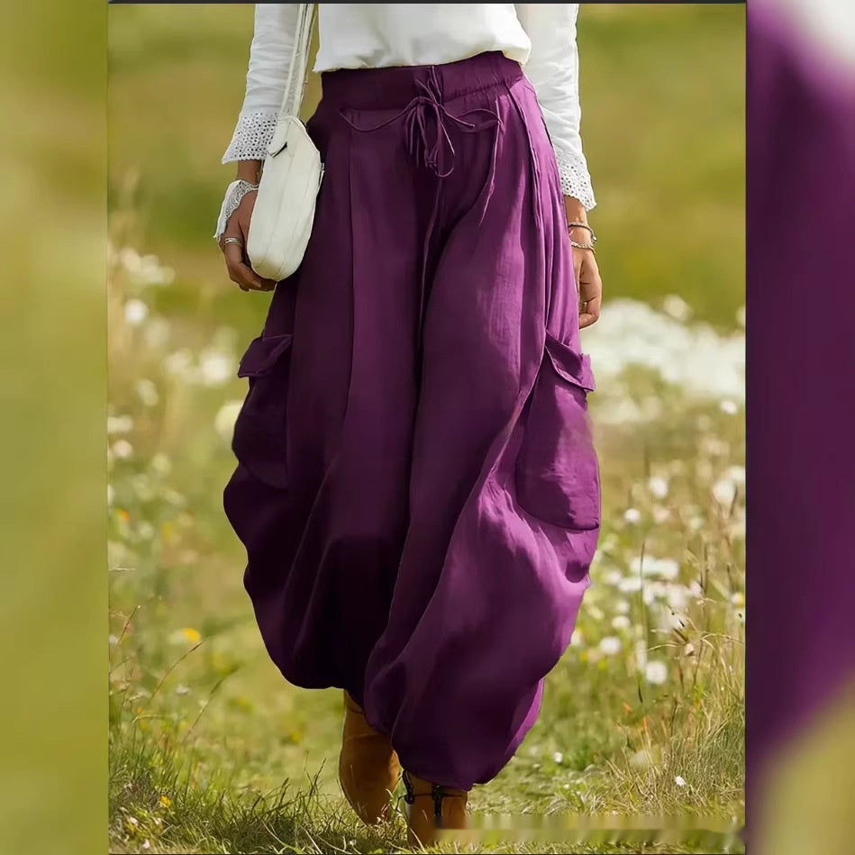 Women's Drawstring Pocket Casual Loose-fitting Trousers
