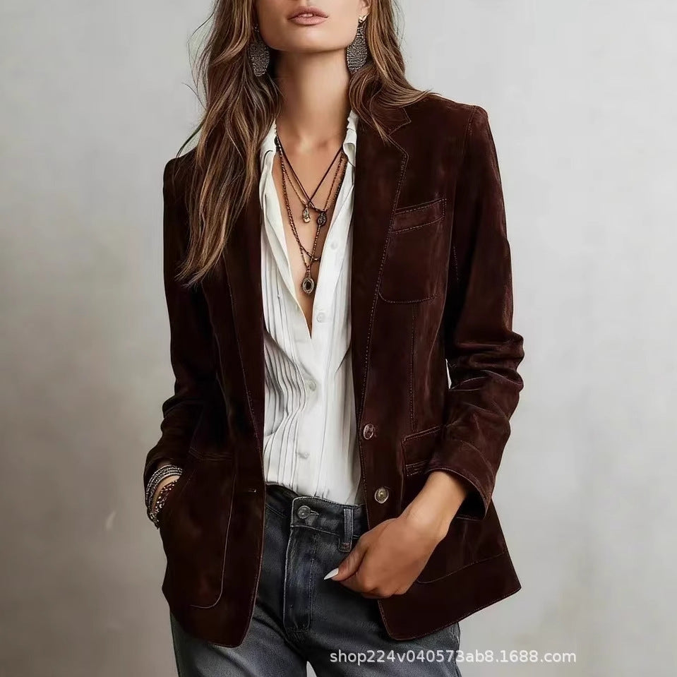 Elegant Retro Suede Single-breasted Women's Jacket