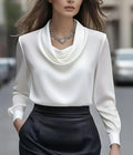 Elegant Solid-Color Minimalist Boat-Neck Long-Sleeve Shirt For Women
