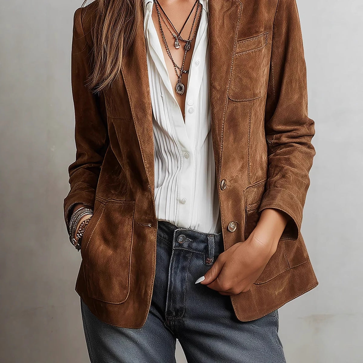 Elegant Retro Suede Single-breasted Women's Jacket