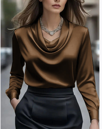 Elegant Solid-Color Minimalist Boat-Neck Long-Sleeve Shirt For Women