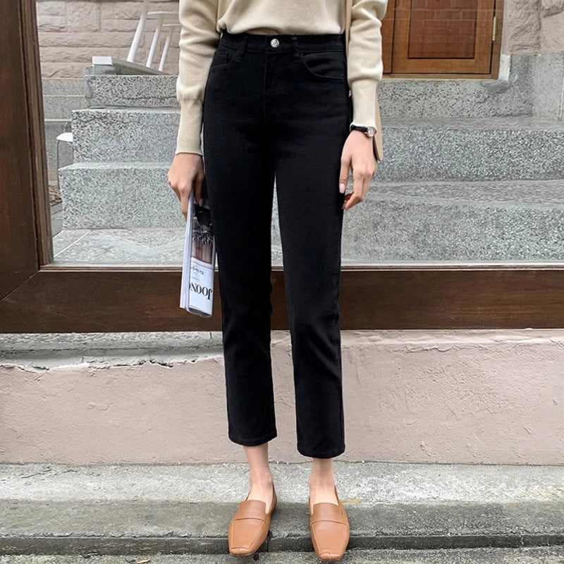 Black Plus Velvet Smoke Pipe Jeans Leggings